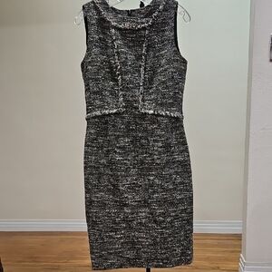 Brooks Brothers Sz 6 Black, Gray and White Sleeveless Tweed Sheath Dress
